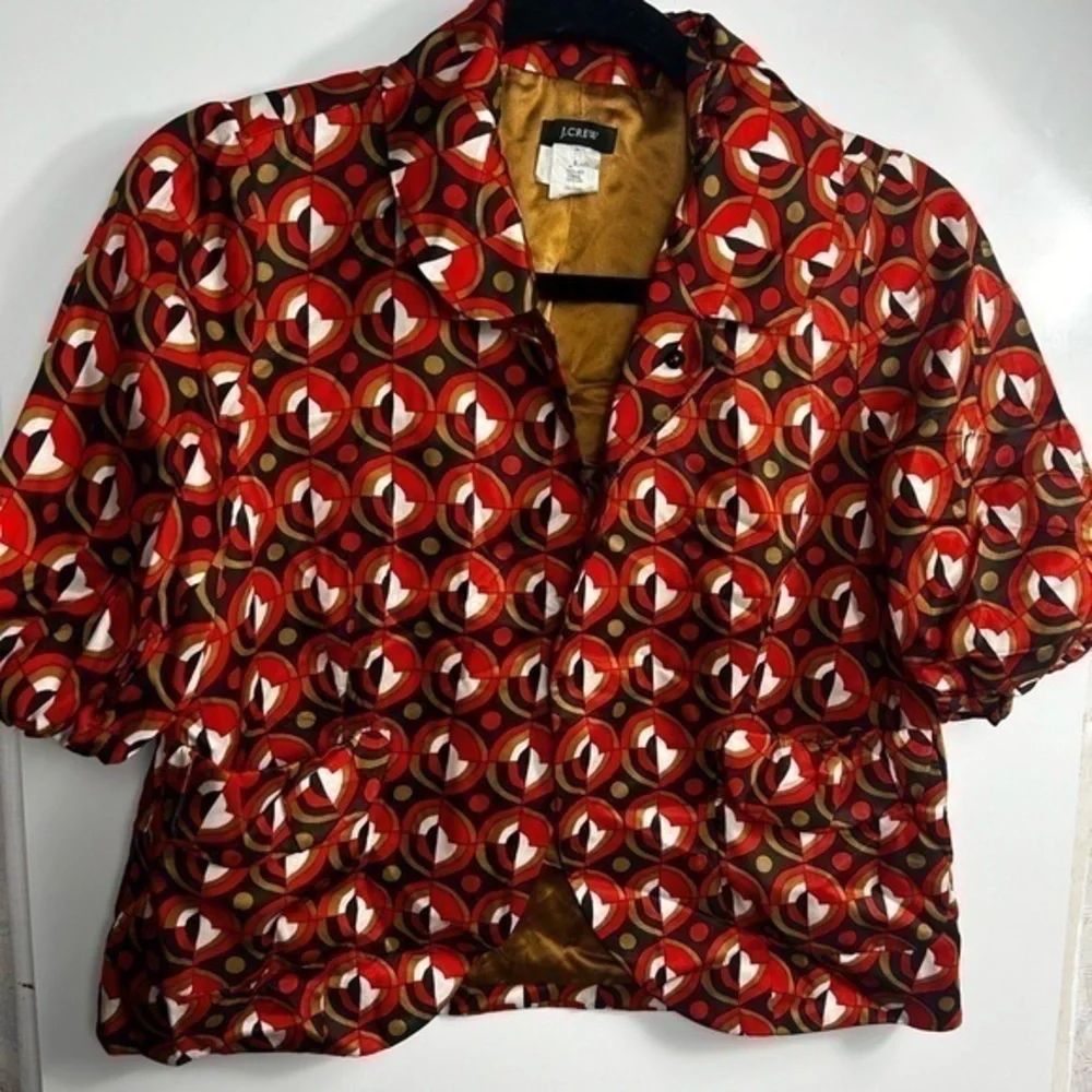 J.‎ Crew silk Short Sleeve Orange Optical Print Jacket
